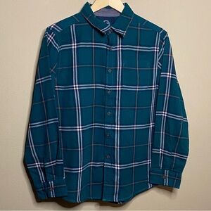 Wonder Nation Shirt Boys XL 14-16 Husky Green Plaid Button Up Long Sleeve New